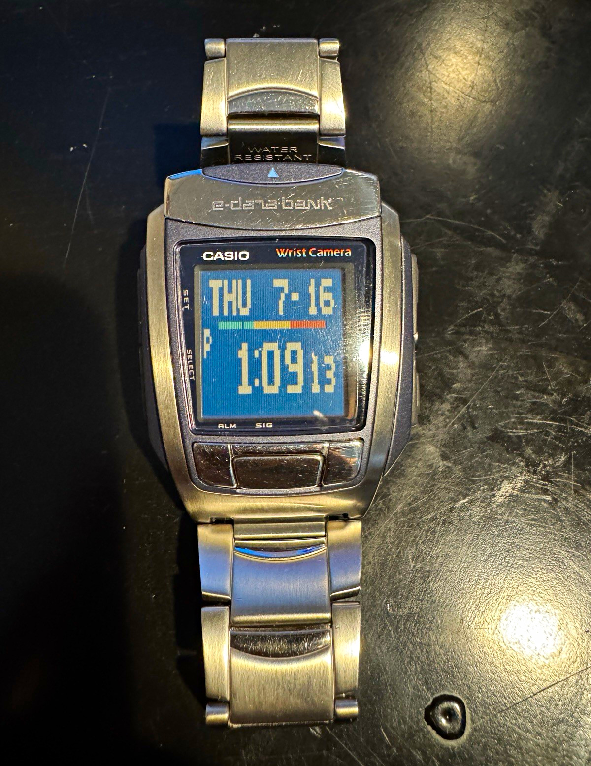 Casio Databank Wrist Camera Digital Quartz Watch Silver Metal Bracelet Blue