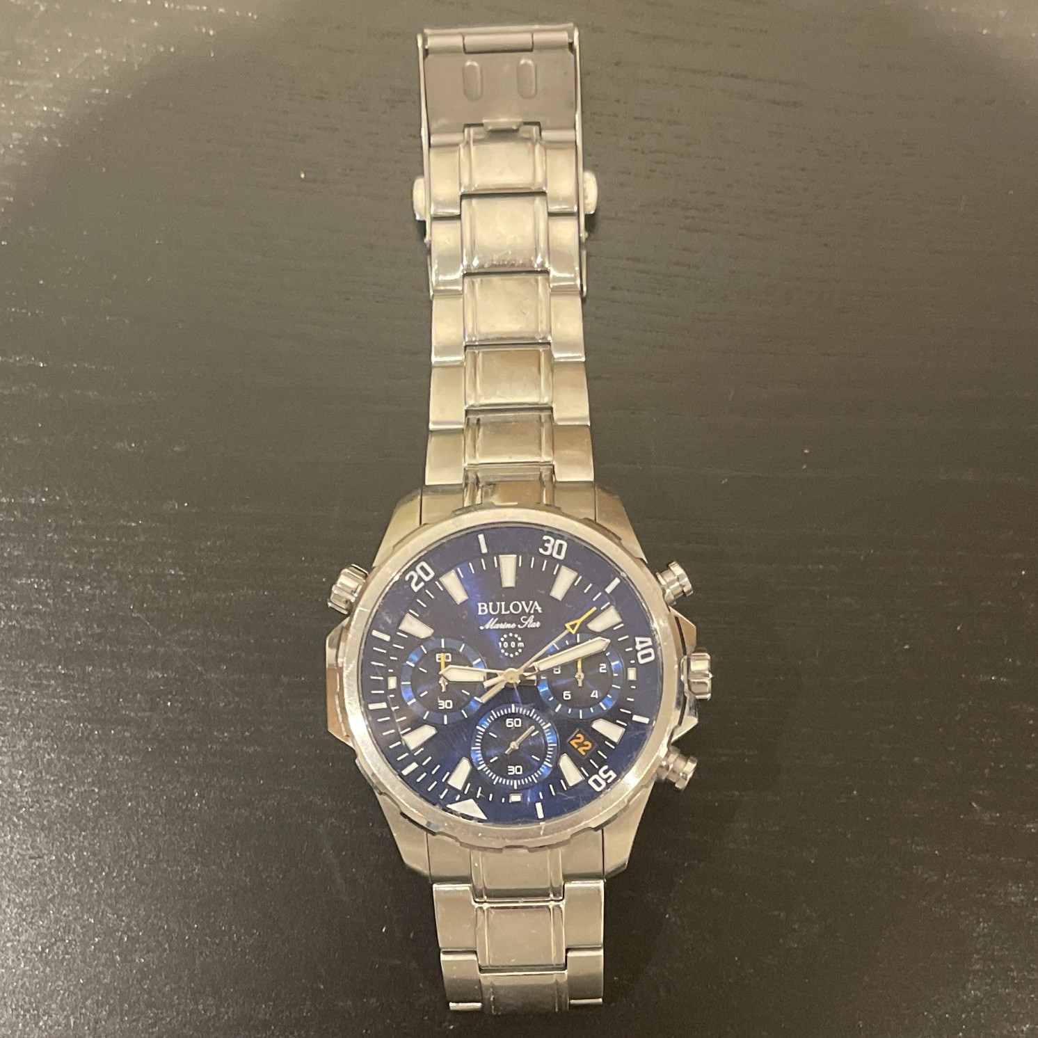 Bulova Marine Star Blue Dial Chronograph Date Quartz SS Bracelet 100m