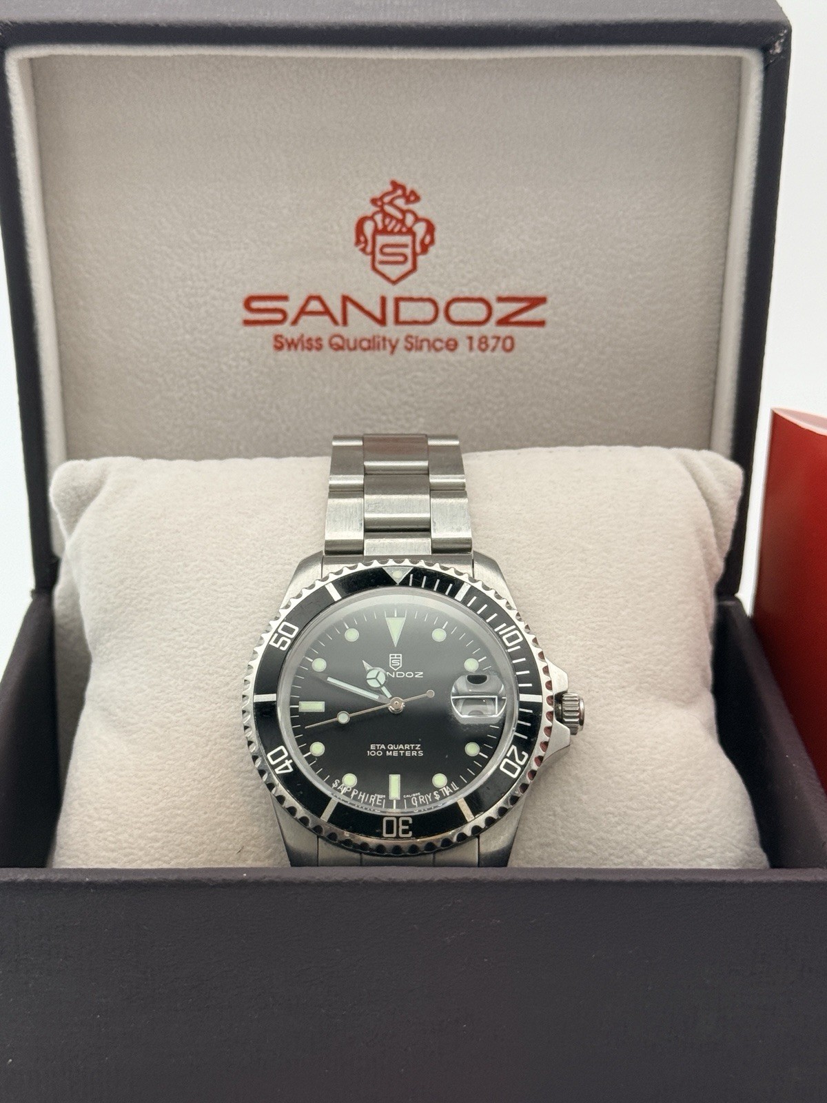 Sandoz Swiss ETA Quartz Diver 100M Sapphire Crystal Box Runs