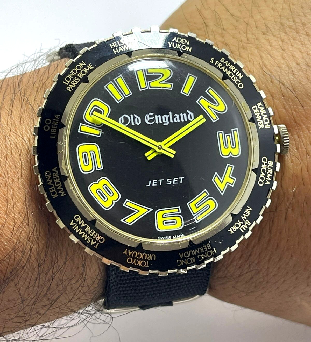 VINTAGE OLD ENGLAND JET SET MANUAL WORLD TIME Cal. BASE BFG 866 JUMBO 60s