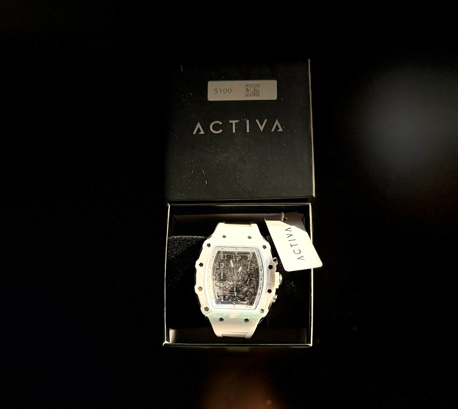 ACTIVA Chronograph Skeleton Dial Sport Watch White Rubber Strap Plastic Case