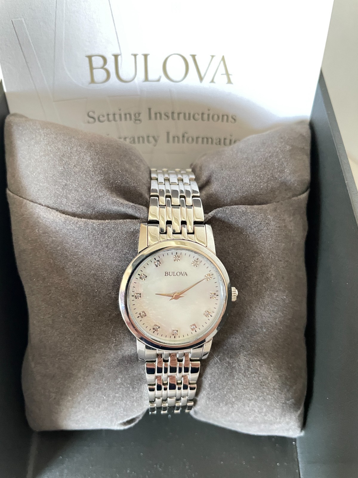 Bulova Women’s Classic Wristwatch Mother-of Pearl Silvertone Stainless Steel New