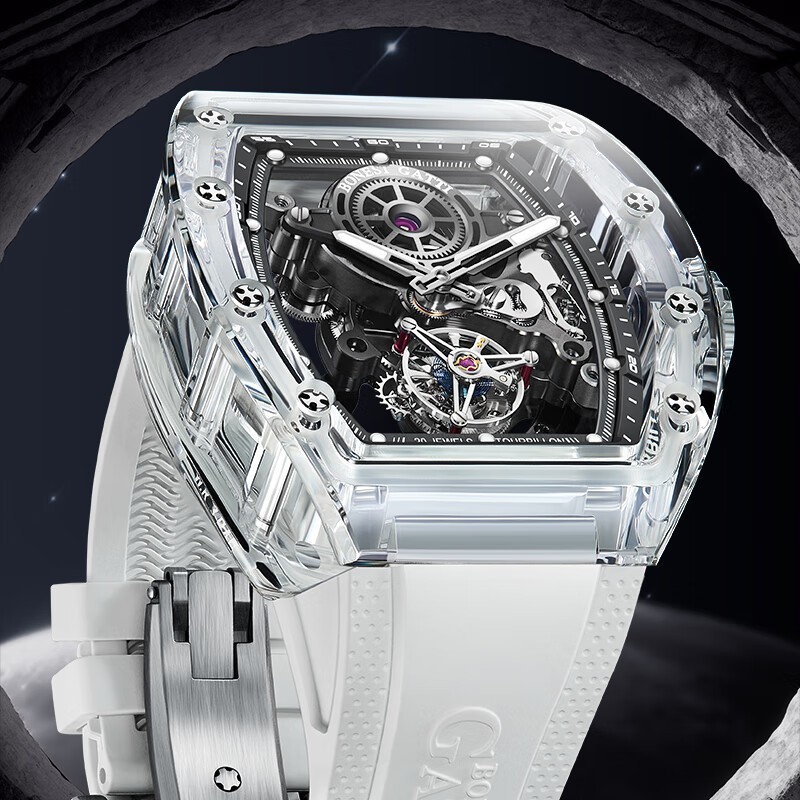 BONEST GATTI Men Tourbillon Watch Tonneau Automatic Mechanical Acrylic Case