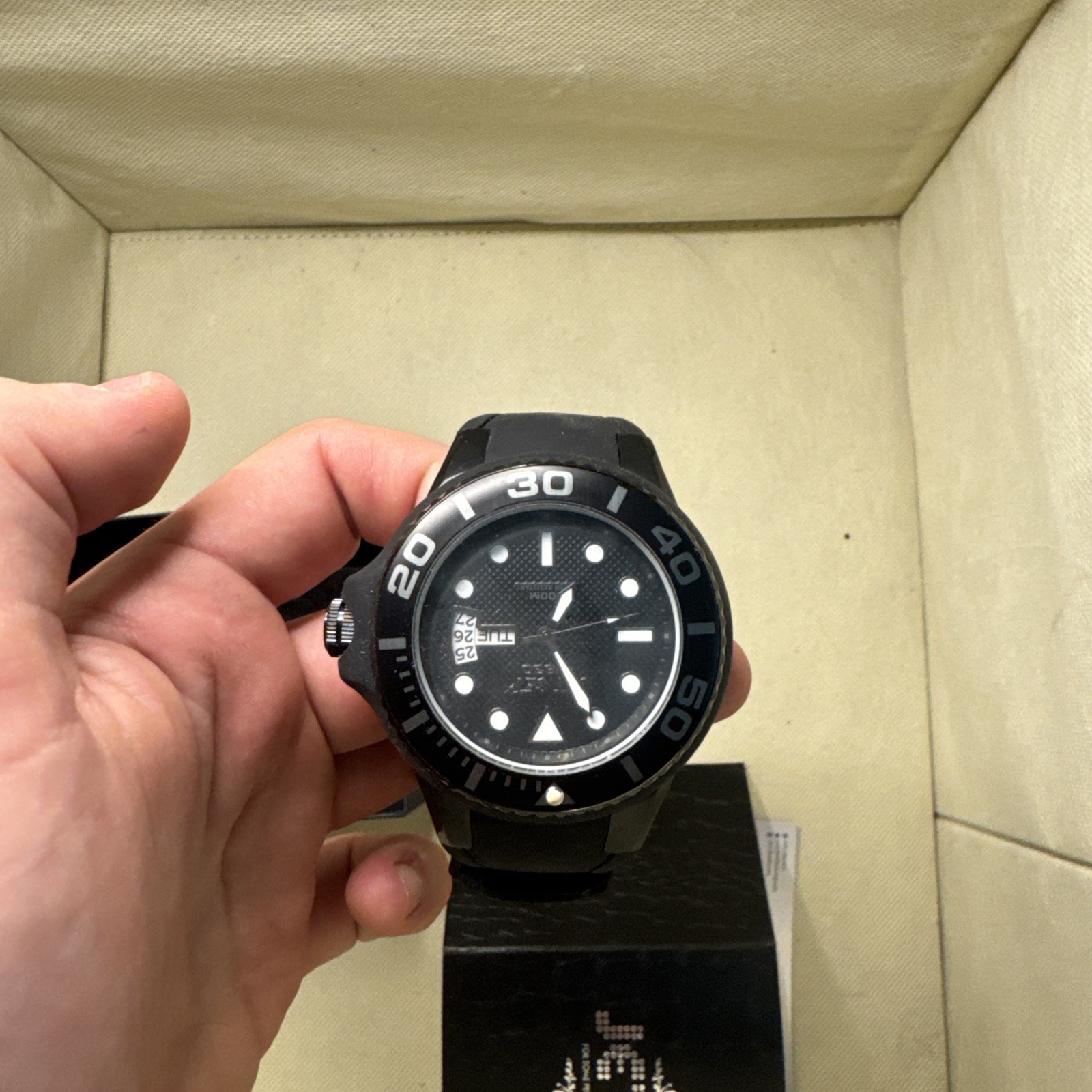 Jet Set of Sweden Mens Watch Black Out Diver Textured Dial Silicone Strap Boxed