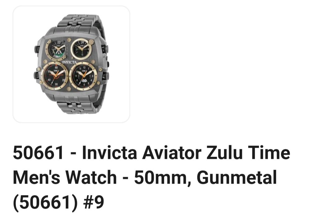 Invicta Aviator Zulu Time Men’s Quartz Analog Multi-Dial 50mm Gunmetal 100m