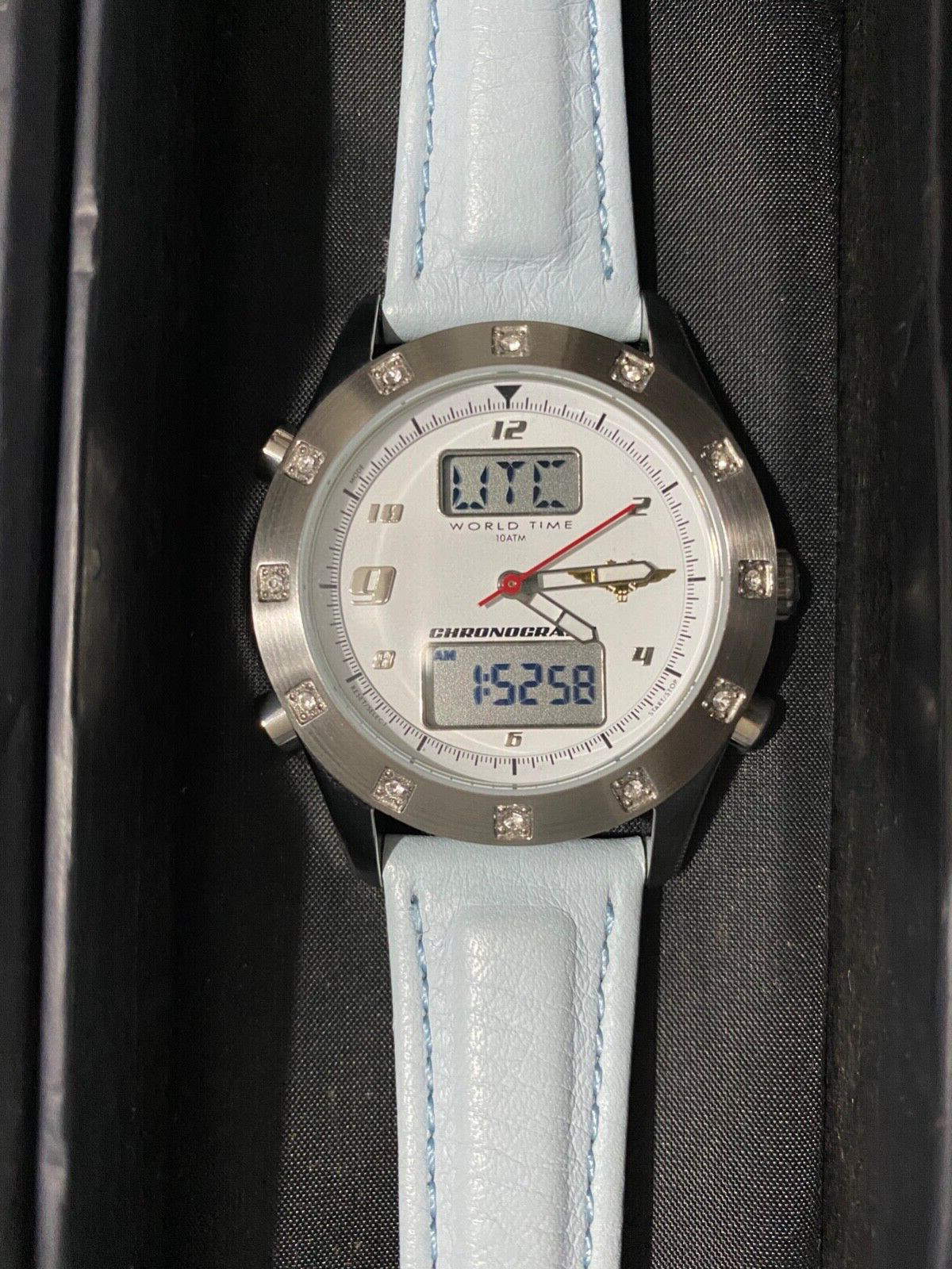 Scandinavian Airlines SAS Quartz World Time Chronograph Watch With Leather Strap