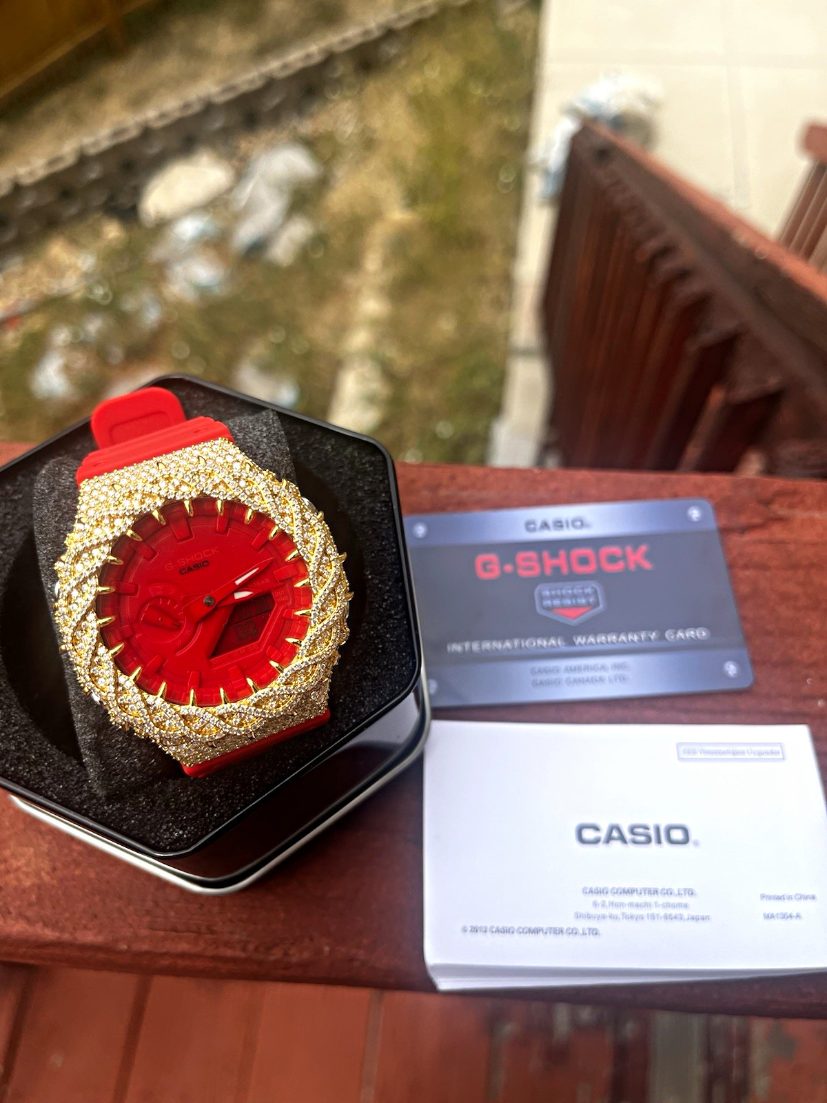 Casio G-SHOCK GA2100 Men’s Analog Watch – RED Gold D Color Iced Out Moissanite