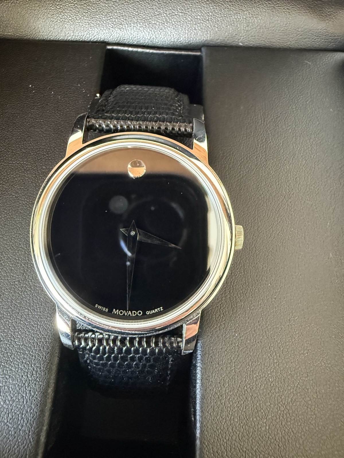 Movado Men’s Museum Black Dial Black Leather Strap Quartz Watch MO.01.1.14.6000