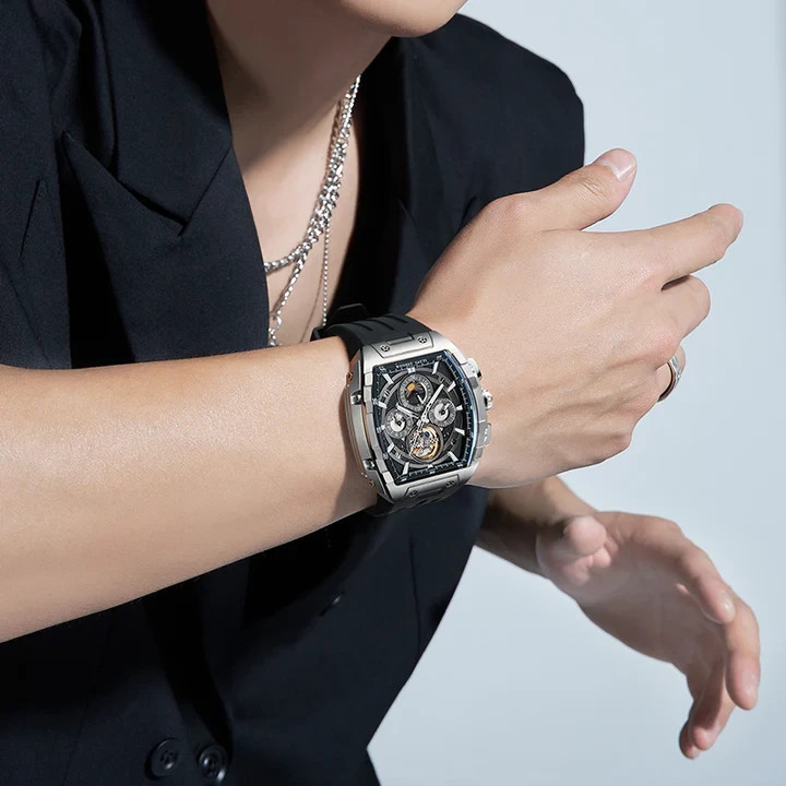 Bonest Gatti Luxury Tonneau Multi-Function Automatic Mechanical Watch – Silver