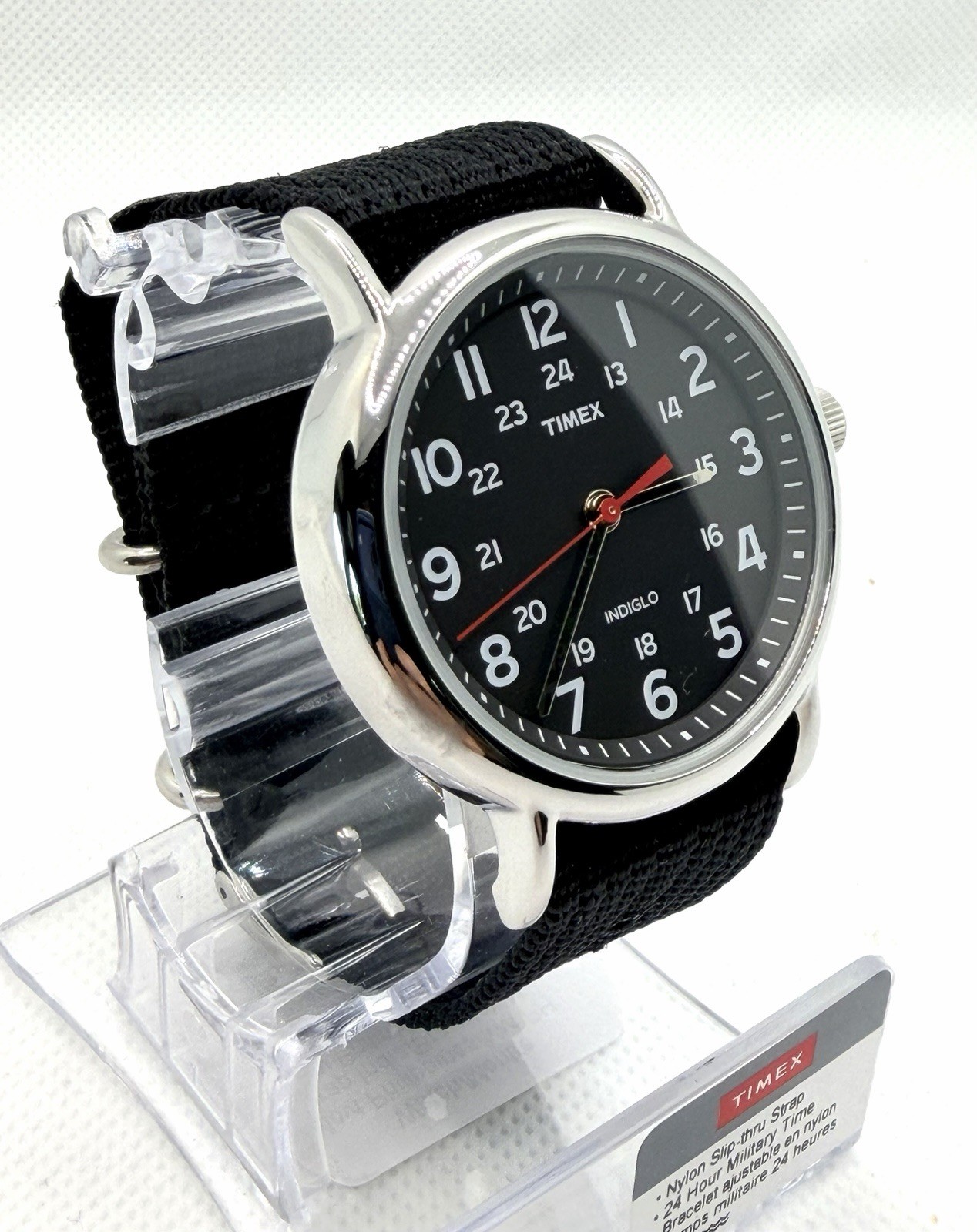 Timex Weekender T2N6479J 38mm Black Dial INDIGLO Nylon Slip-Thru Watch | New