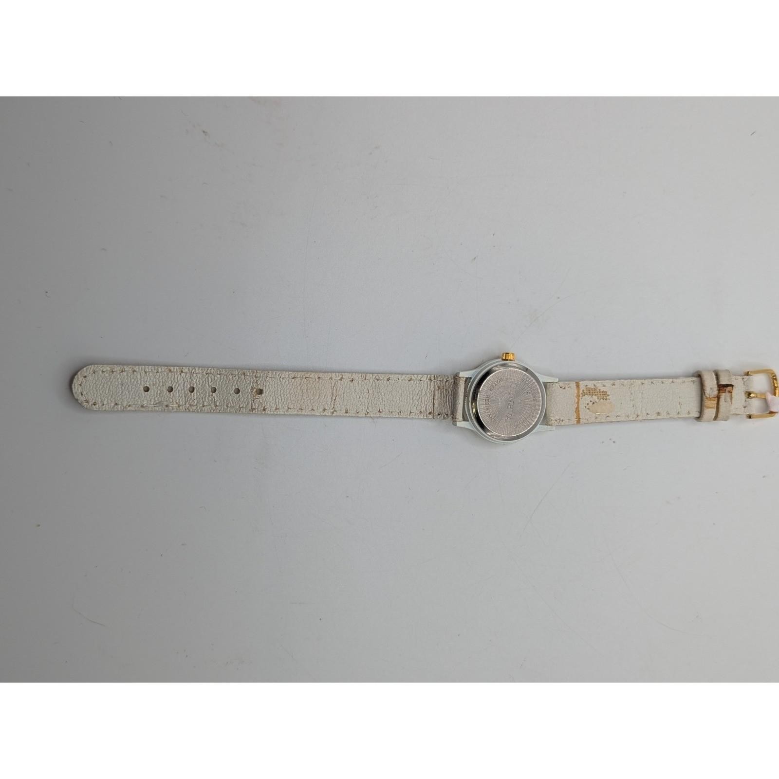 Geometric Prime Colors Geneva Watch White Leather Band Y2K women’s