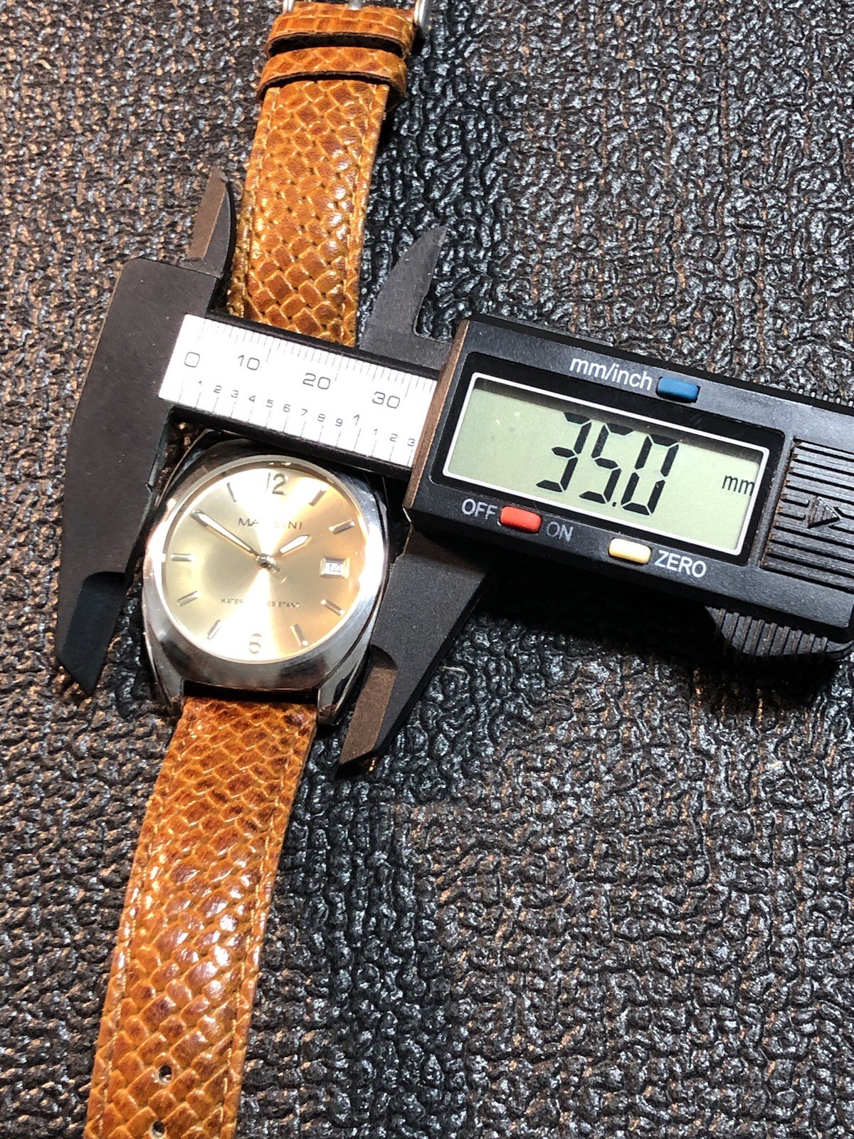 Massini Watch Silver Tone Brown Leather Band Japan Quartz,Date,35mm New Battery