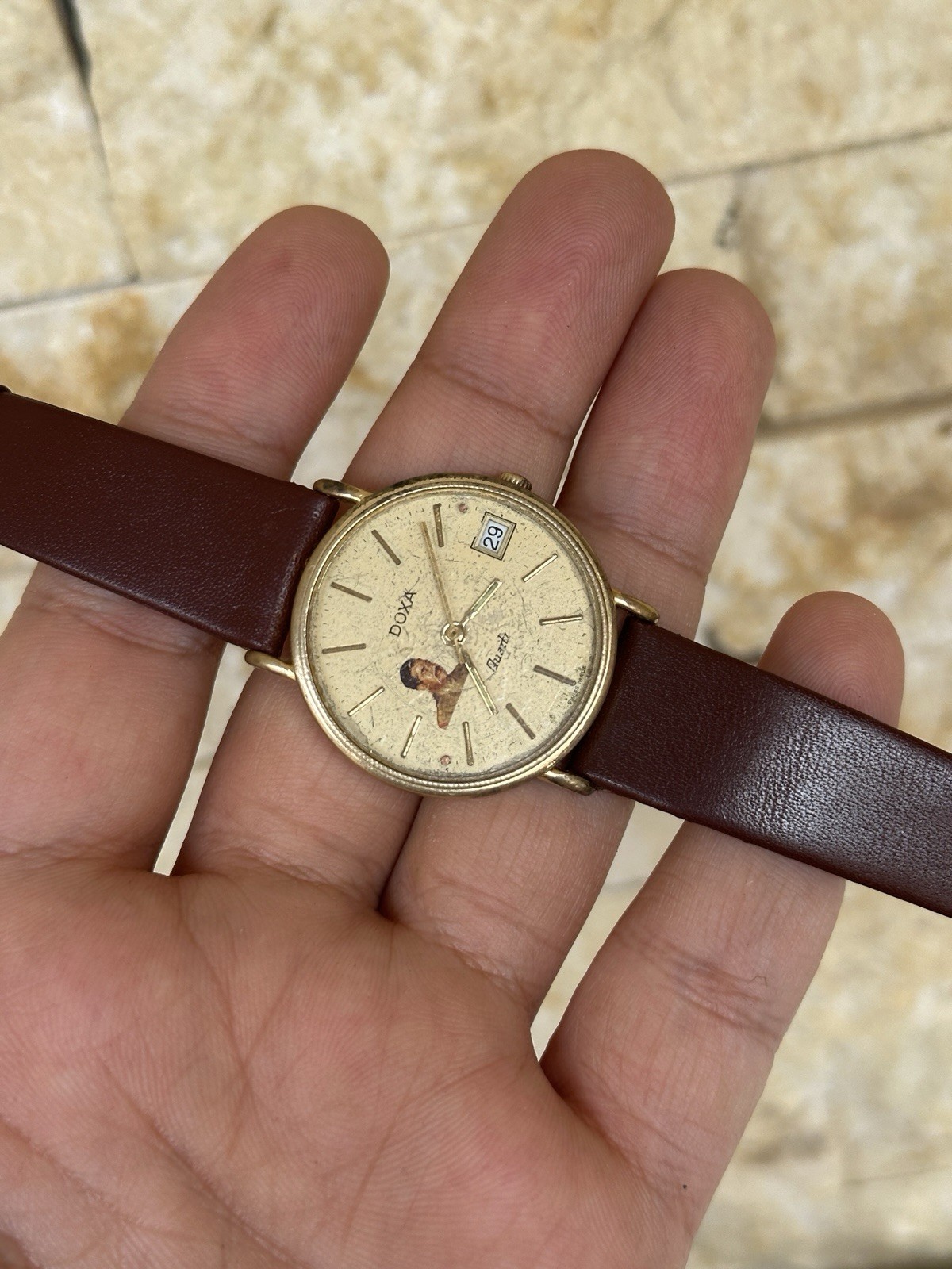 1980s Vintage Doxa Saddam Hussein Iraq Gift Watch Quartz 32mm Rare Authentic