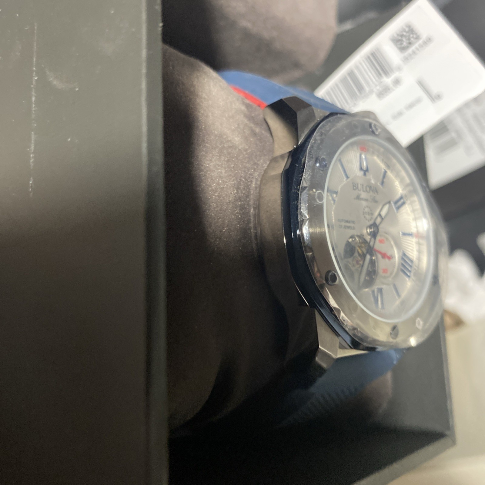 Bulova Marine Star 45mm Silver Stainless Steel Case with Blue/Red Silicone Strap
