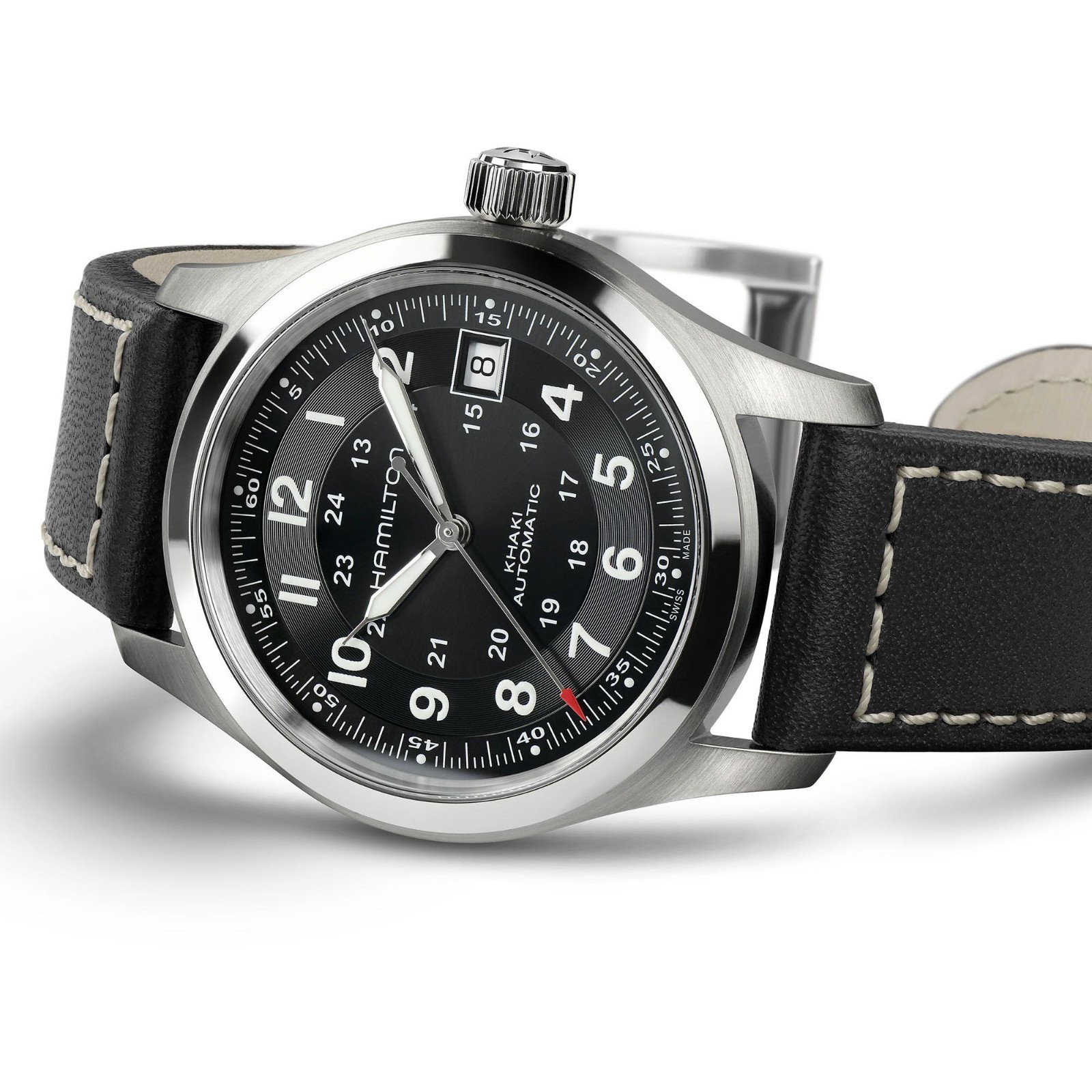 Hamilton Khaki Field Automatic Black Dial Leather Strap Men’s Watch H70455733