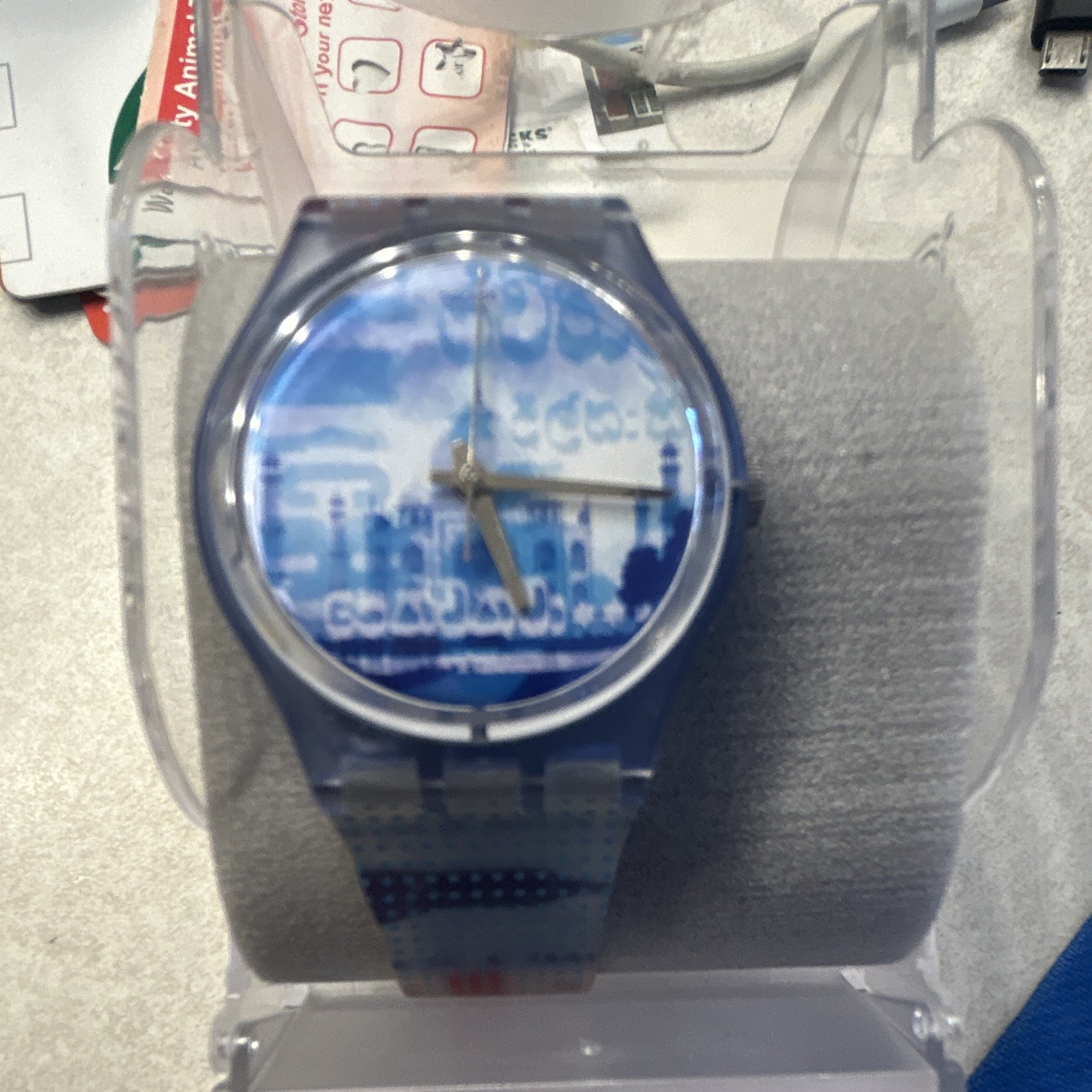 Swatch Gent Quartz 34mm Blue Scenic Dial Plastic Strap 30m w/ Box