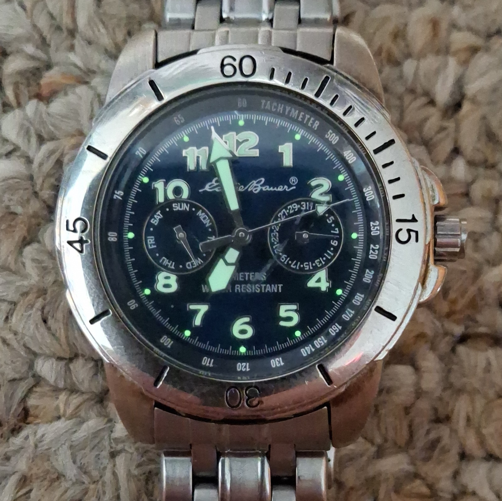 Eddie Bauer Men’s Quartz Watch Blue Dial Tachymeter Day/Date
