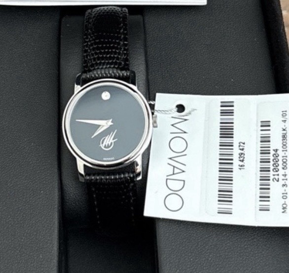 Movado Museum Women’s Swiss Quartz Watch 26mm Silver/Black Leather w/ Box