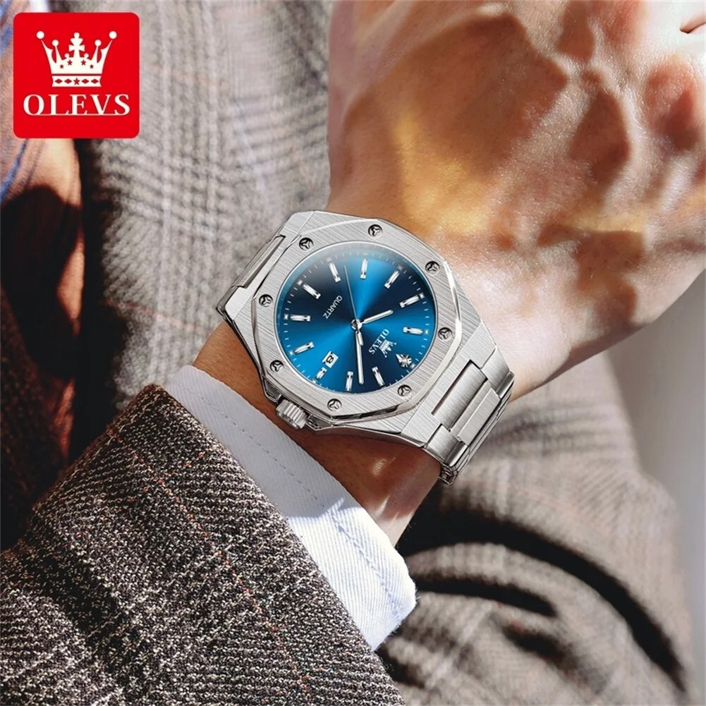 Waterproof Quartz Luminous Luxury Watch OLEVS Men Business Date Strap Men’s
