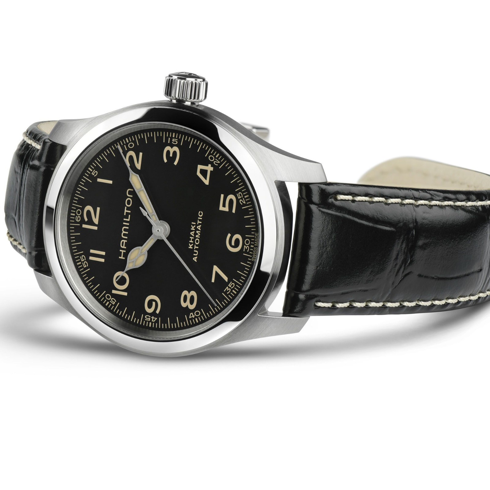 Hamilton Khaki Field Automatic Black Dial Leather Strap Men’s Watch H70405730