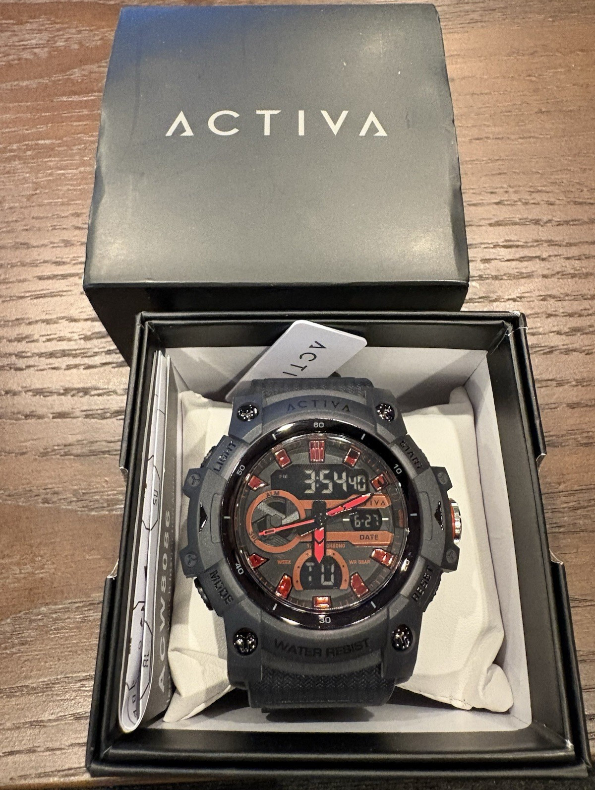 Activa Analog-Digital Chronograph Alarm 30m Sport Resin Gray Watch w/ Box