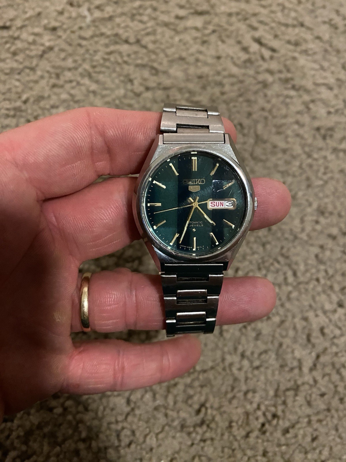 Seiko 5 Men’s Automatic Day/Date Green Dial 6319-8120 Watch 36mm Vintage – WORKS