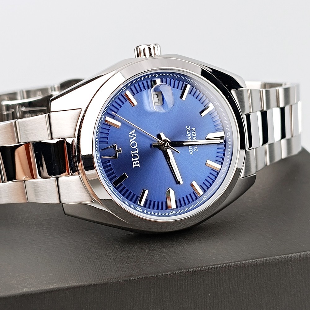 Men’s Bulova Classic Surveyor 96B436 Blue Dial Stainless Steel Automatic Watch