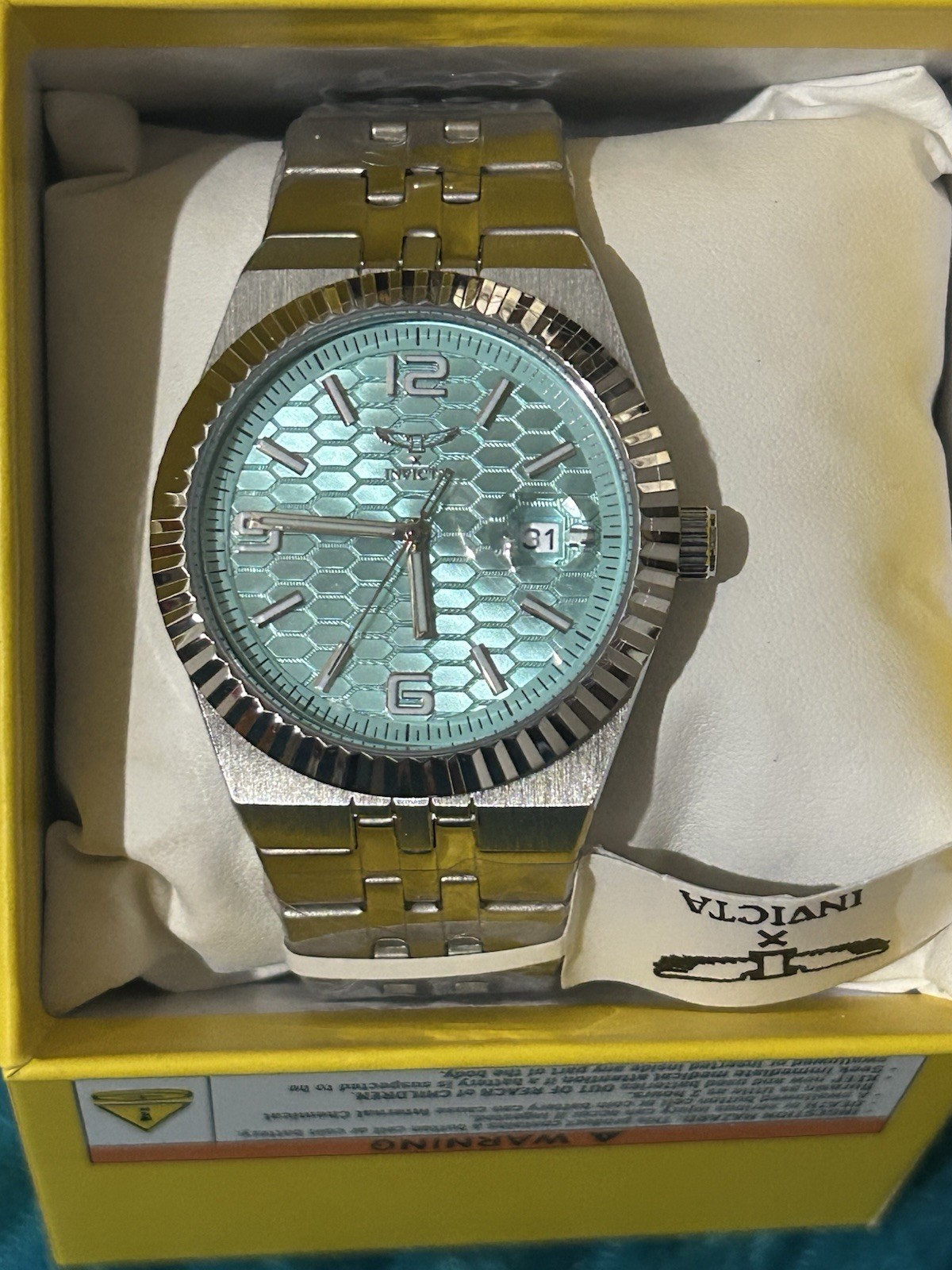 Invicta Men’s Quartz Dress Watch 45mm Blue Honeycomb Dial Date Two-Tone w/ Box