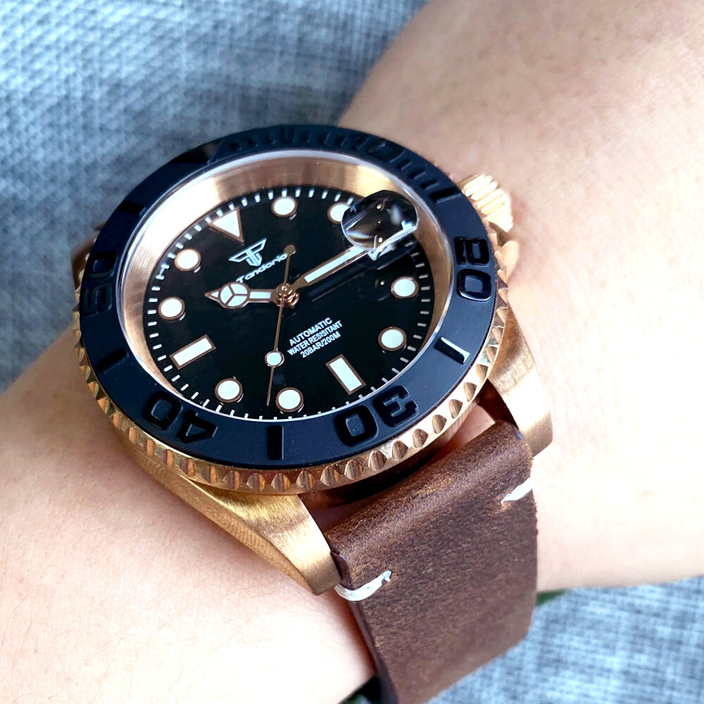 CUSN8 Solid Bronze Case 40mm Tandorio Blank Black Dial NH35A Automatic Men Watch