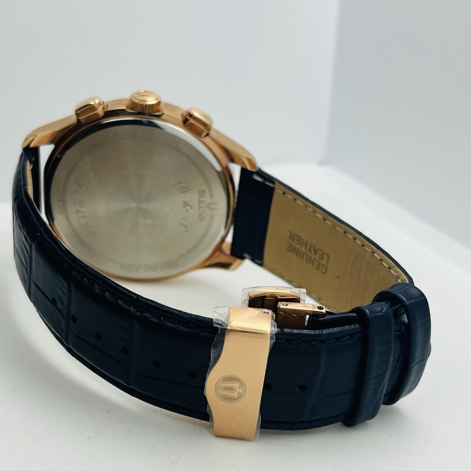 Bulova Wilton Men’s Chronograph Rose Gold Steel 47mm Leather Watch 97B170