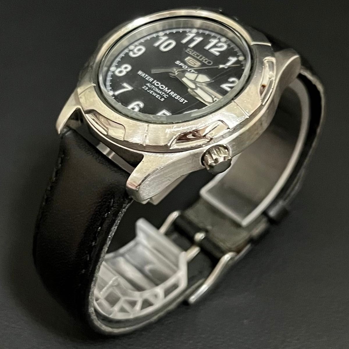 SEIKO 5 Sports 7S36-00B0 38mm See-Through Back 10ATM MORELLATO Leather Strap