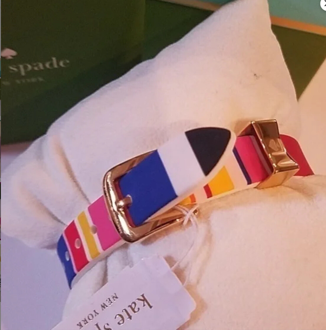 KATE SPADE DUFFY WHITE DIAL Multicolor Stripe Silicone STRAP LADIES WATCH New