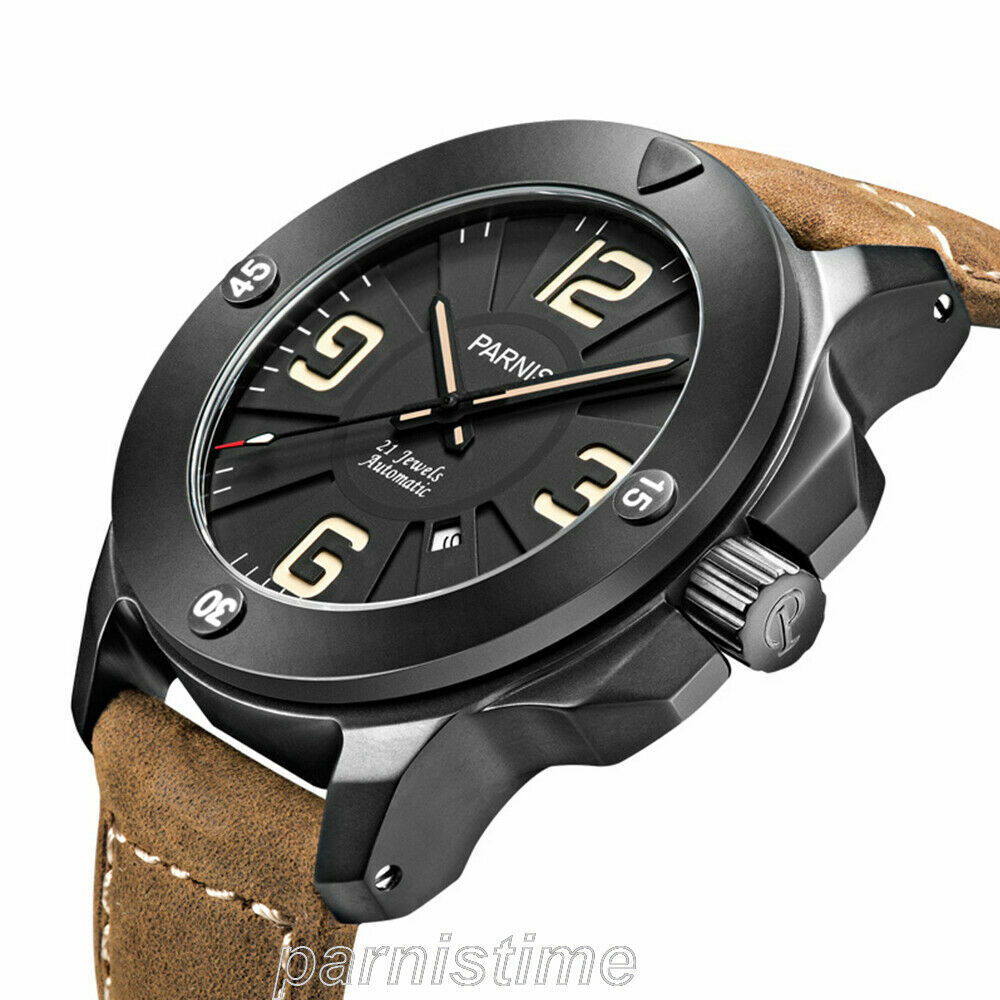 47mm Parnis Luminous Marker Miyota Automatic Men’s Military Watch Sapphire Glass