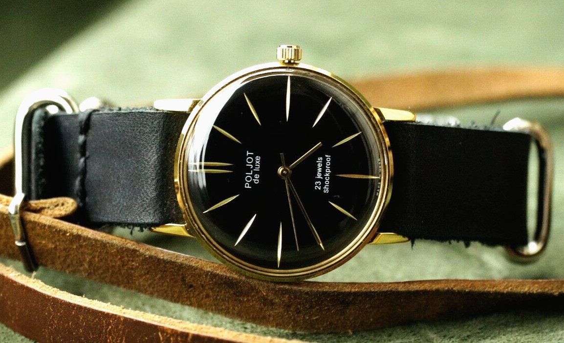 POLJOT Watch De Luxe Luxury Ultra SLIM Mechanical leather strap Men’s Vintage