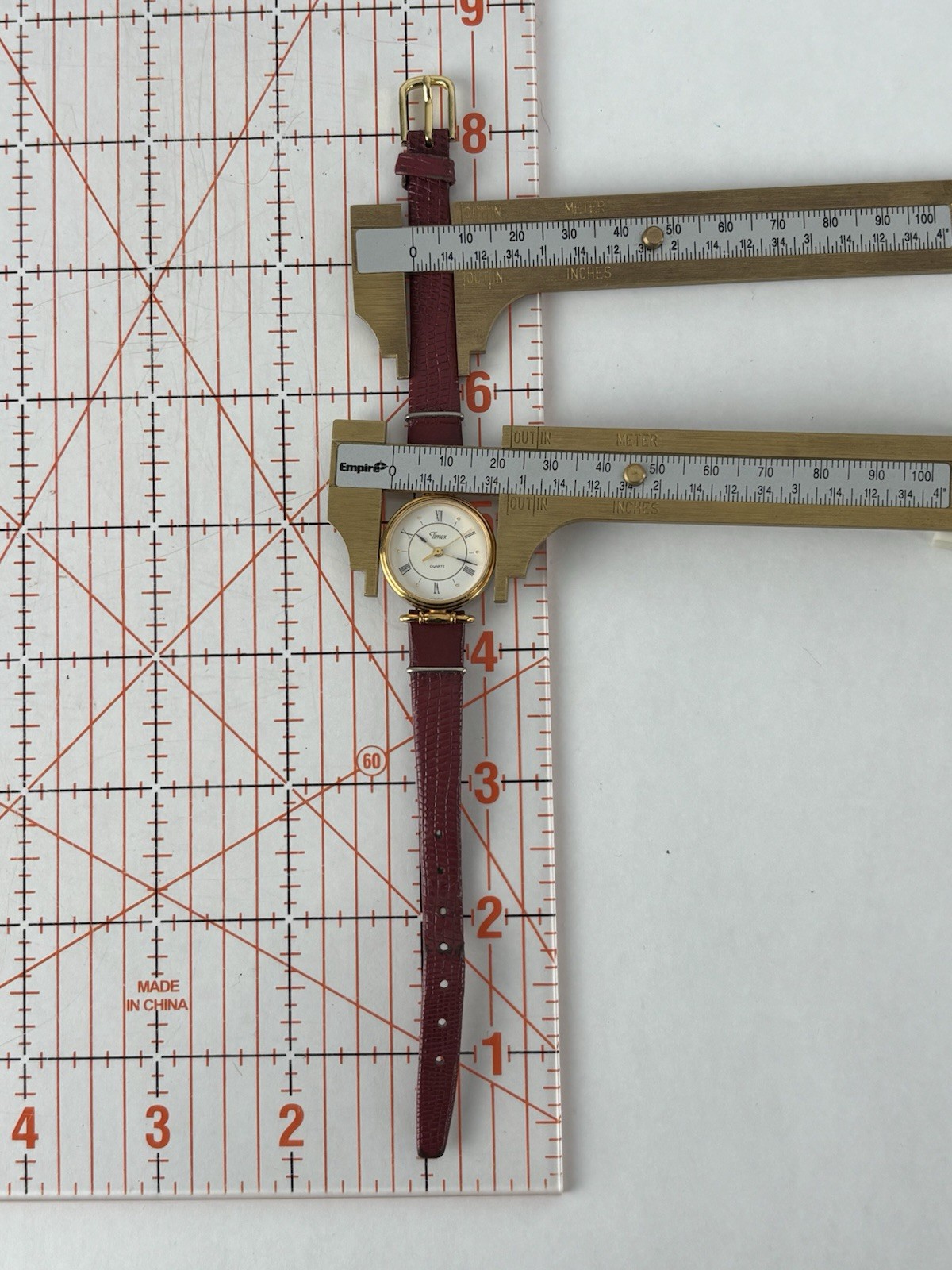 Timex 23mm Gold Tone Quartz Watch w/Red Leather Band & New Battery