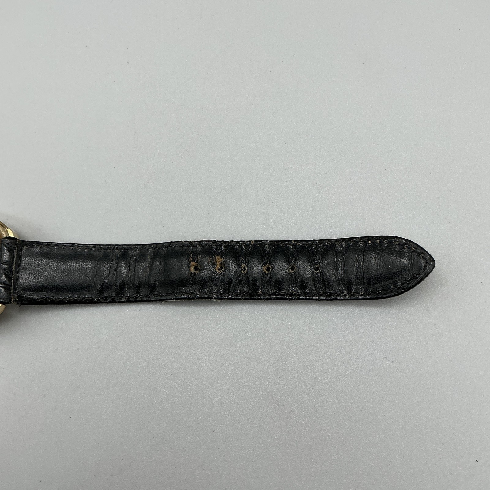 Vintage Caravelle Mens Watch 33mm Black Dial Gold Tone Case Manual Leather Strap