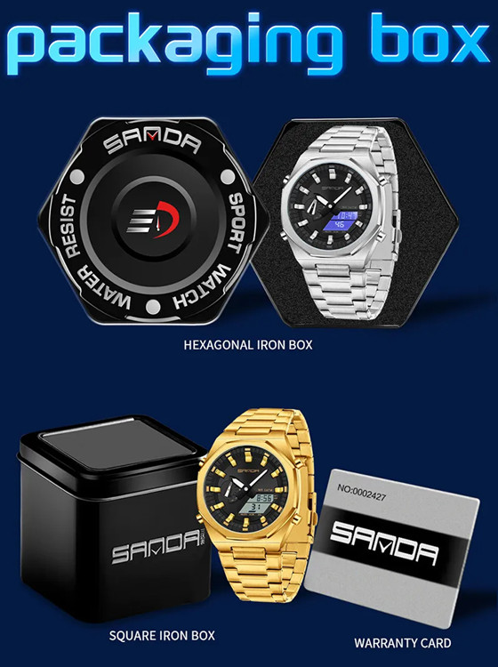 Men’s Multiple Functions Hexagonal Watch Dual Display Quartz +Electronic 5Atm