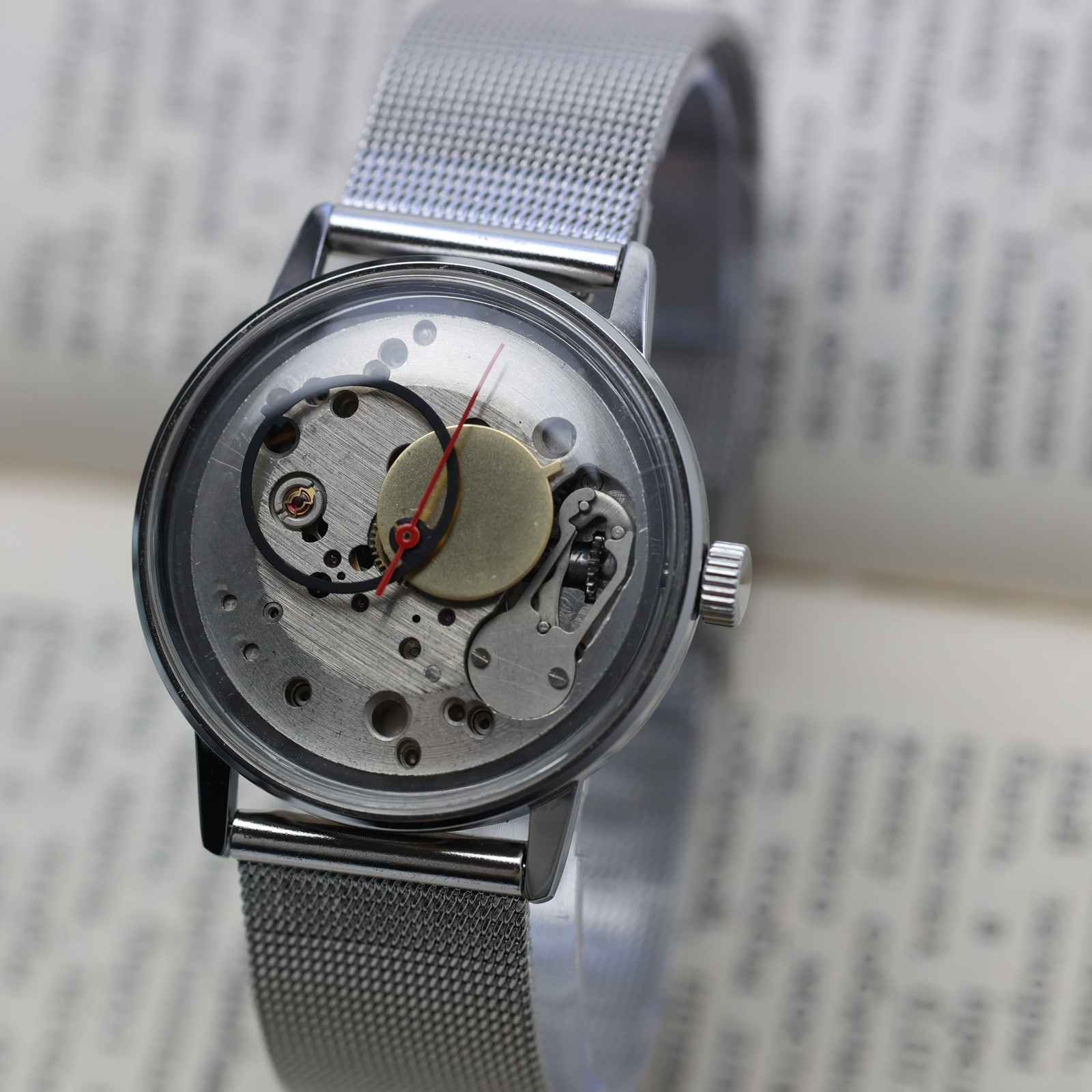 Wristwatch Raketa Skeleton Minimal Steampunk Style Vintage Soviet. Case 34mm.