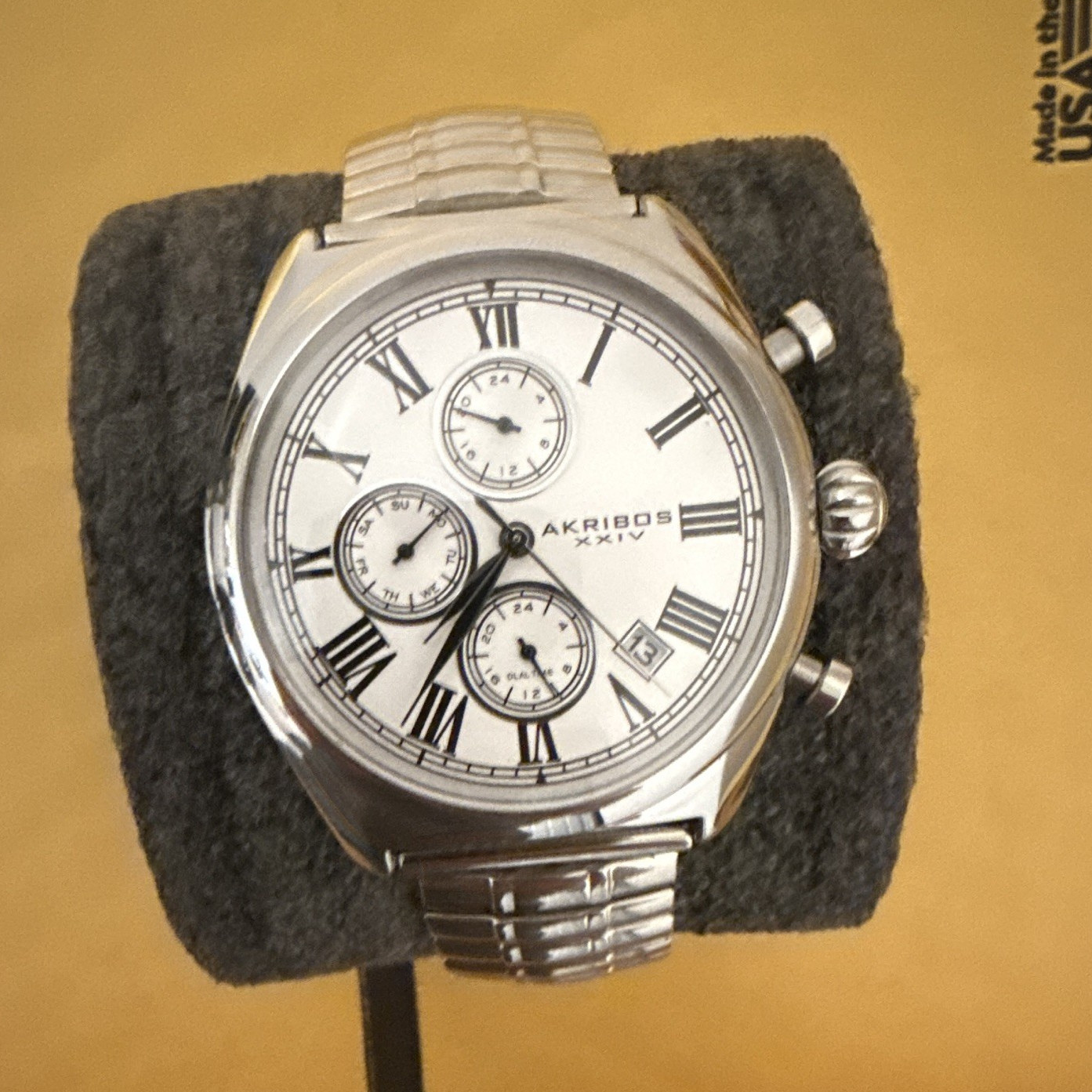 Akribos XXIV Men’s Quartz Analog Dress Watch White Dial Roman Date Silver AK827
