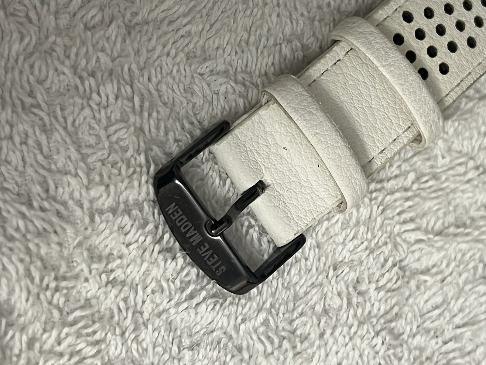 Steve Madden Chronograph Quartz Black Dial Black Case White Leather Strap