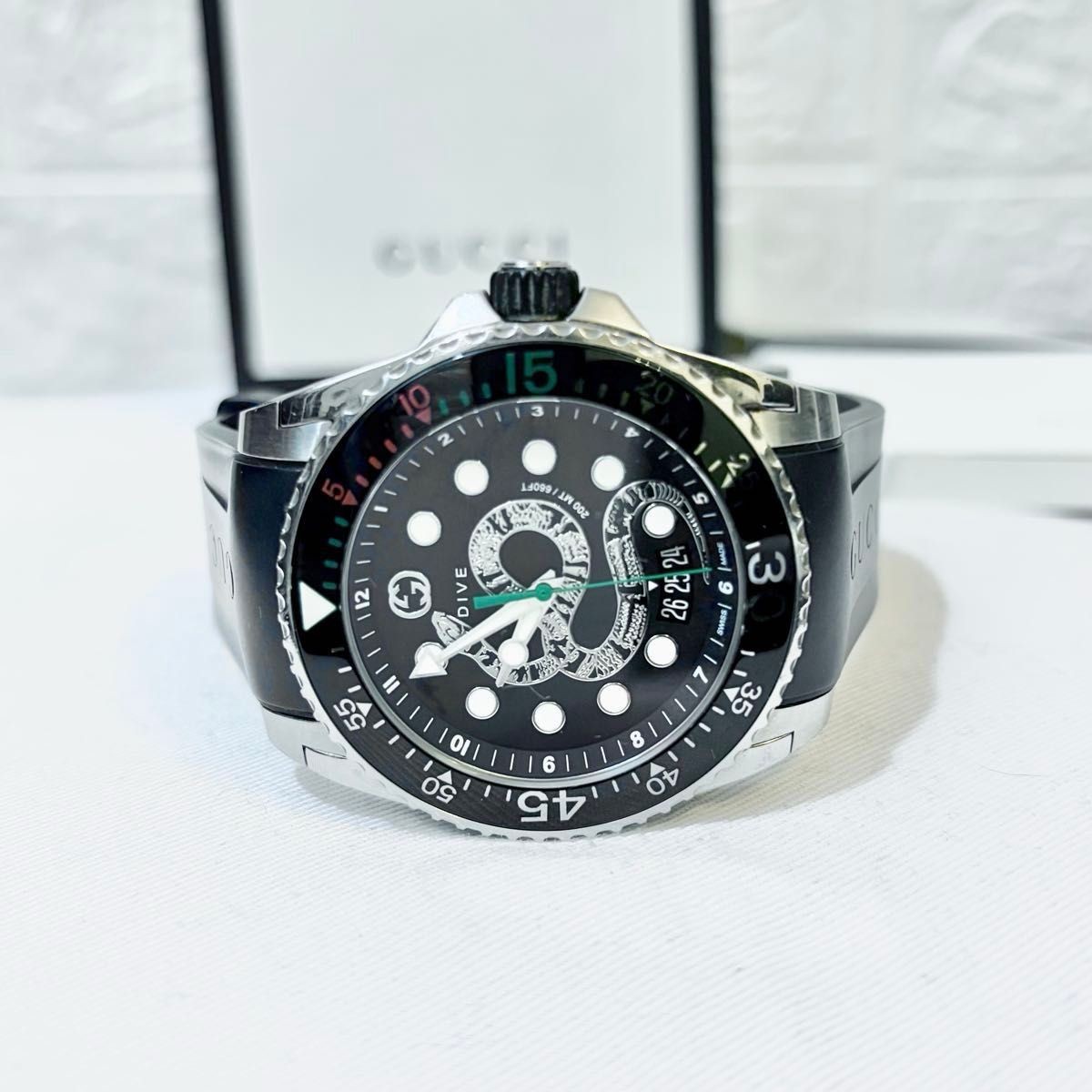 [B1P] Gucci Dive Snake YA136219 Black Dial Rubber Strap Mens Watch [x8q]
