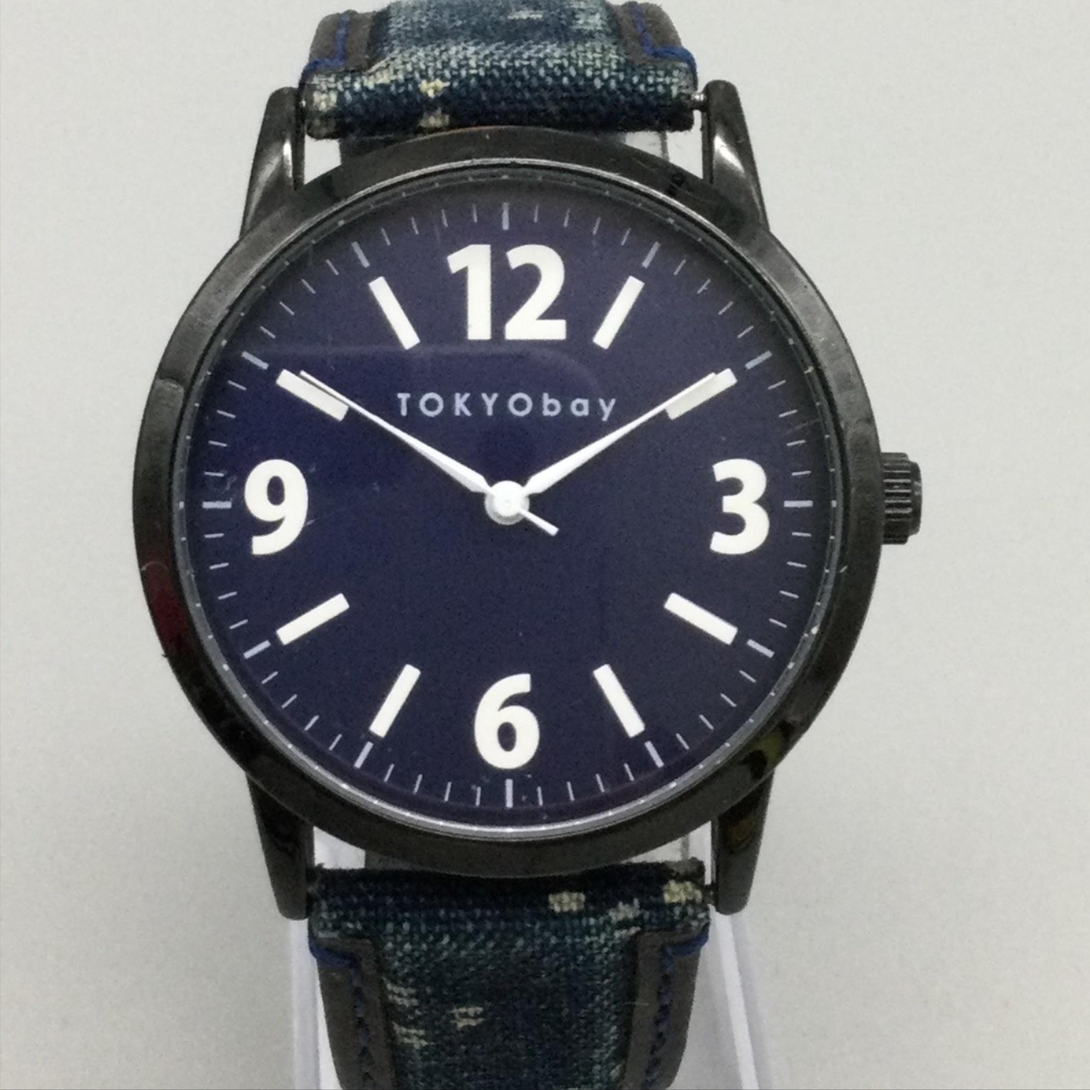 TOKYObay Mens Watch 39mm Blue Dial Canvas Leather Strap Black Stainless Quartz
