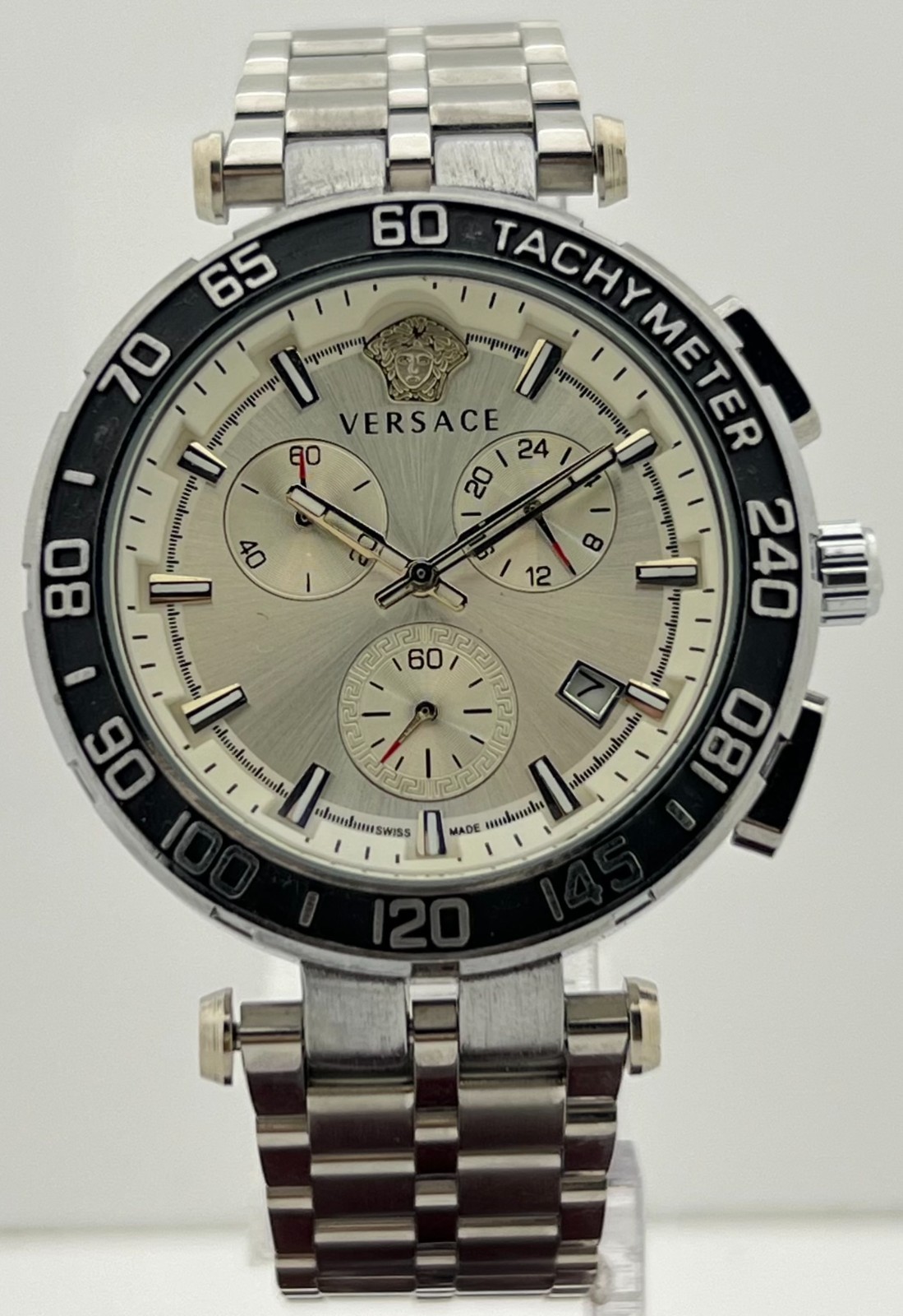 Premium Men’s Versace Greca Chronograph White Dial Date Working Wristwatch
