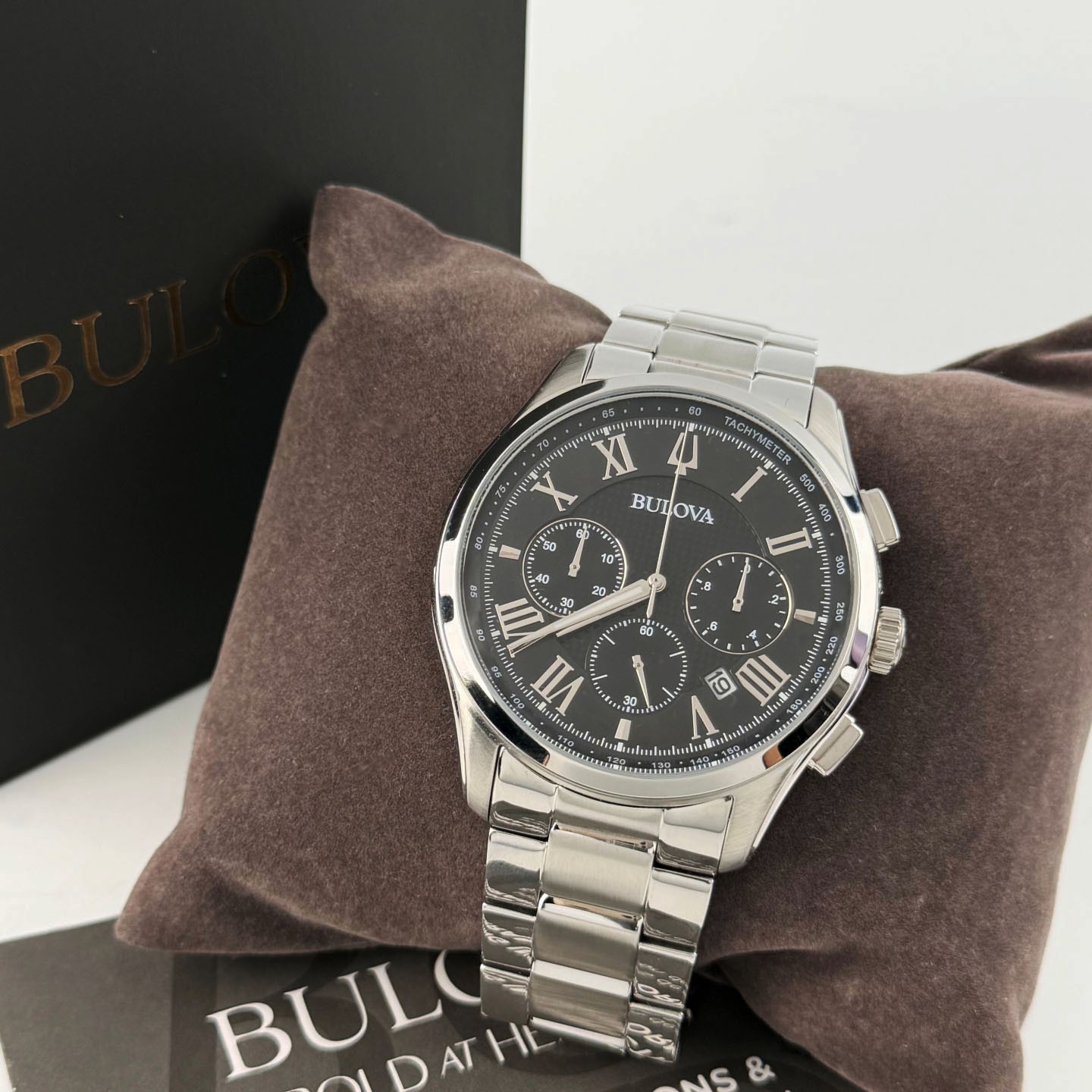 New Bulova Men’s Wilton Chronograph Quartz Watch Black Dial 96B288 46.5 mm