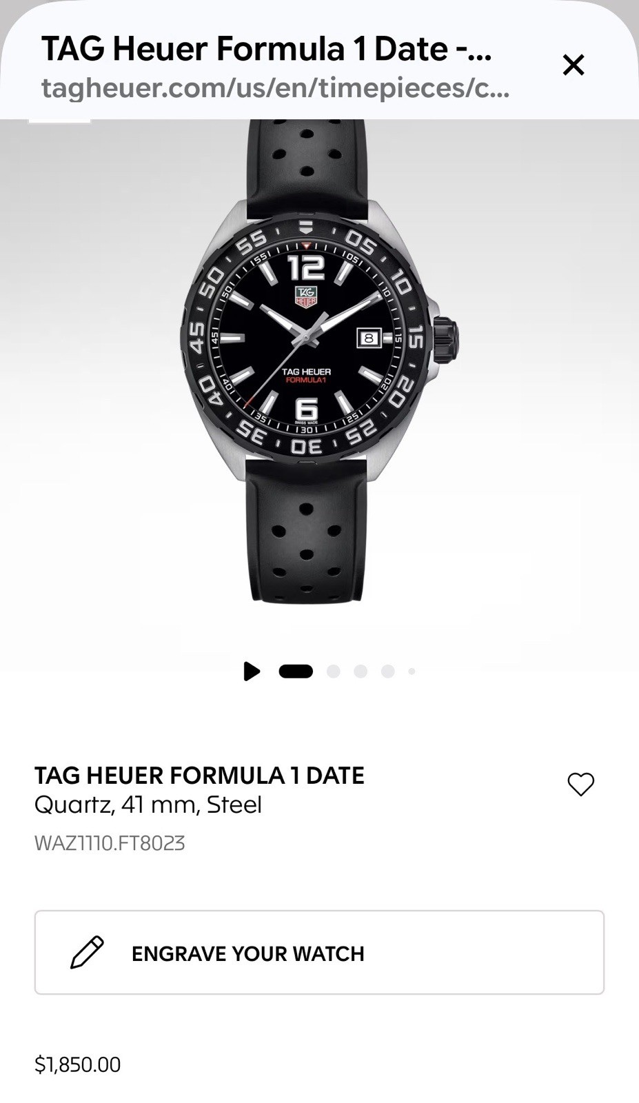 TAG Heuer Formula 1 Black Men’s Watch – WAZ1110.FT8023