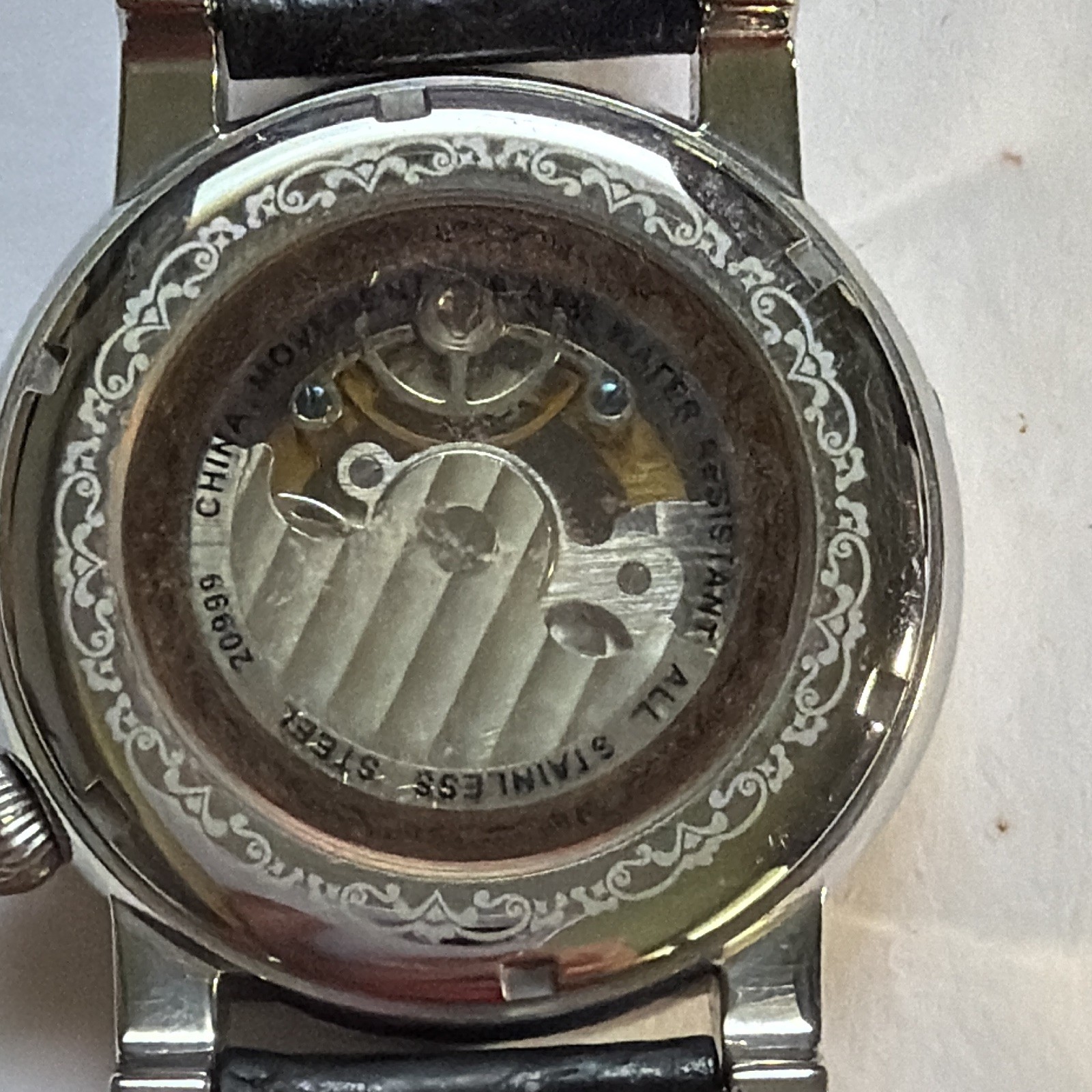 Stauer Magnificat II Automatic Silver/White Arabic Dial Black Leather Strap