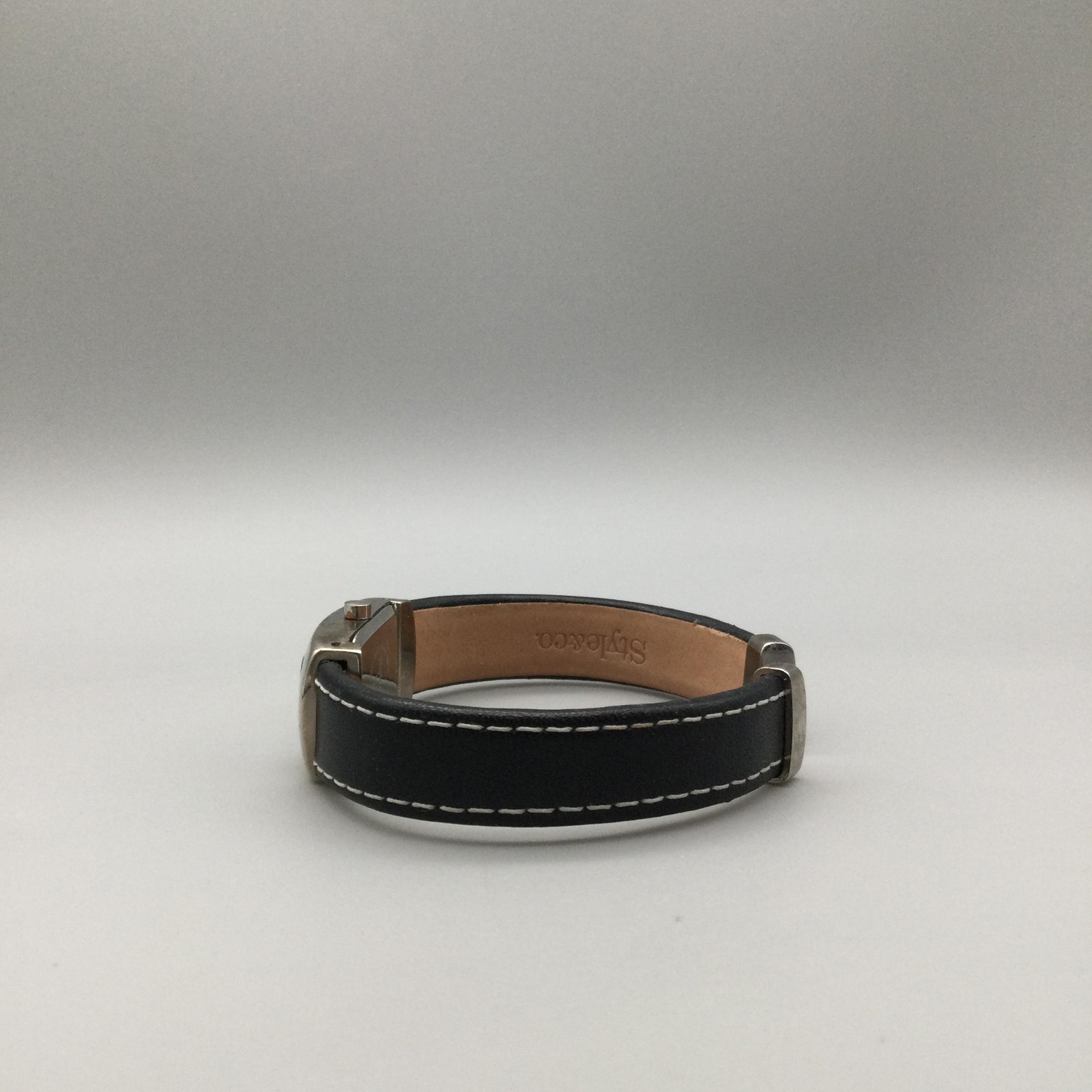 Style&co Womens Watch 18mm Silver Tone Black Leather Open Cuff New Battery