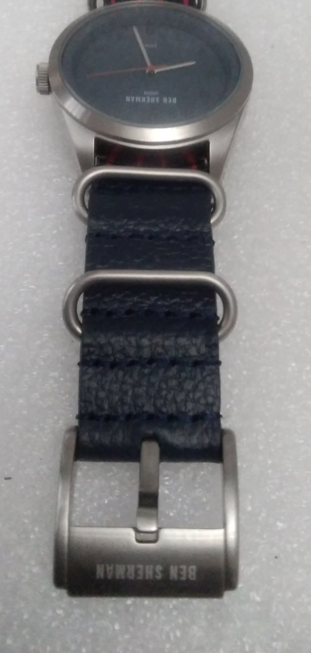 RARE Ben Sherman Men Watch WB010U Pinstripe Canvas & Leather Military Cuff Strap