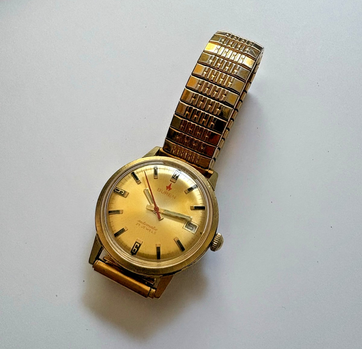 Vintage Buren Automatic 25 Jewel Date 34mm Swiss Original Dial Runs