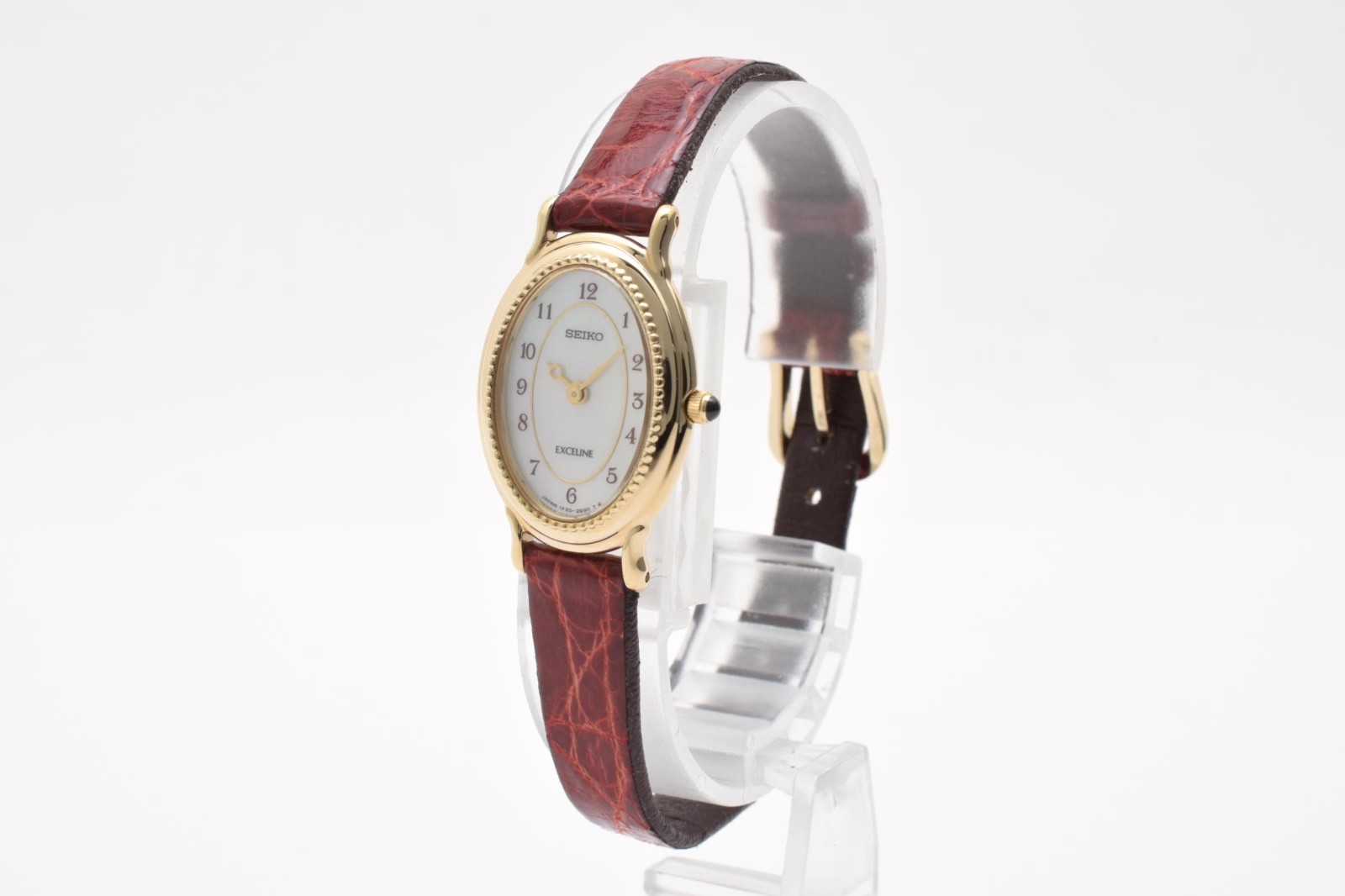 [Mint] SEIKO Exceline 1F20-6A4A Gold MOP Dial Red Leather Quartz Women’s Watch